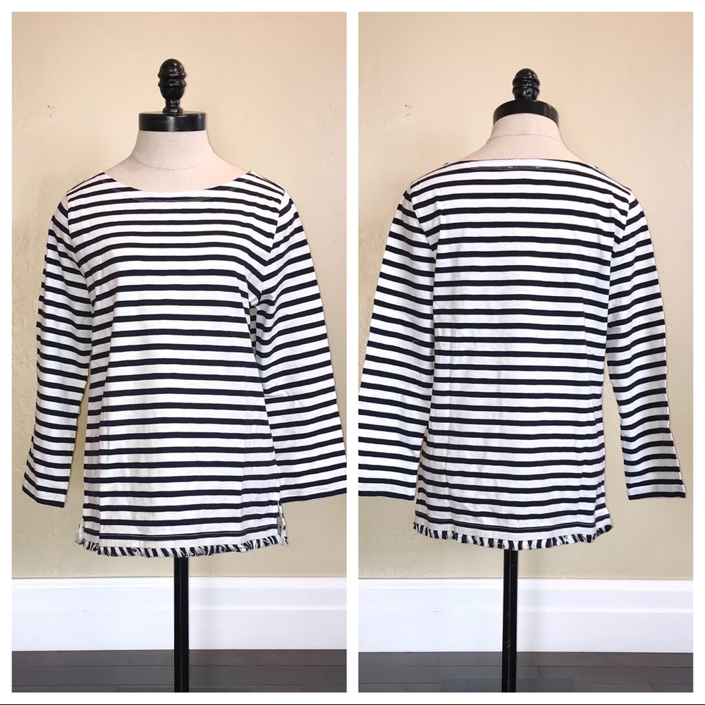 J Crew Striped Fringe Boatneck Striped Top NWOT